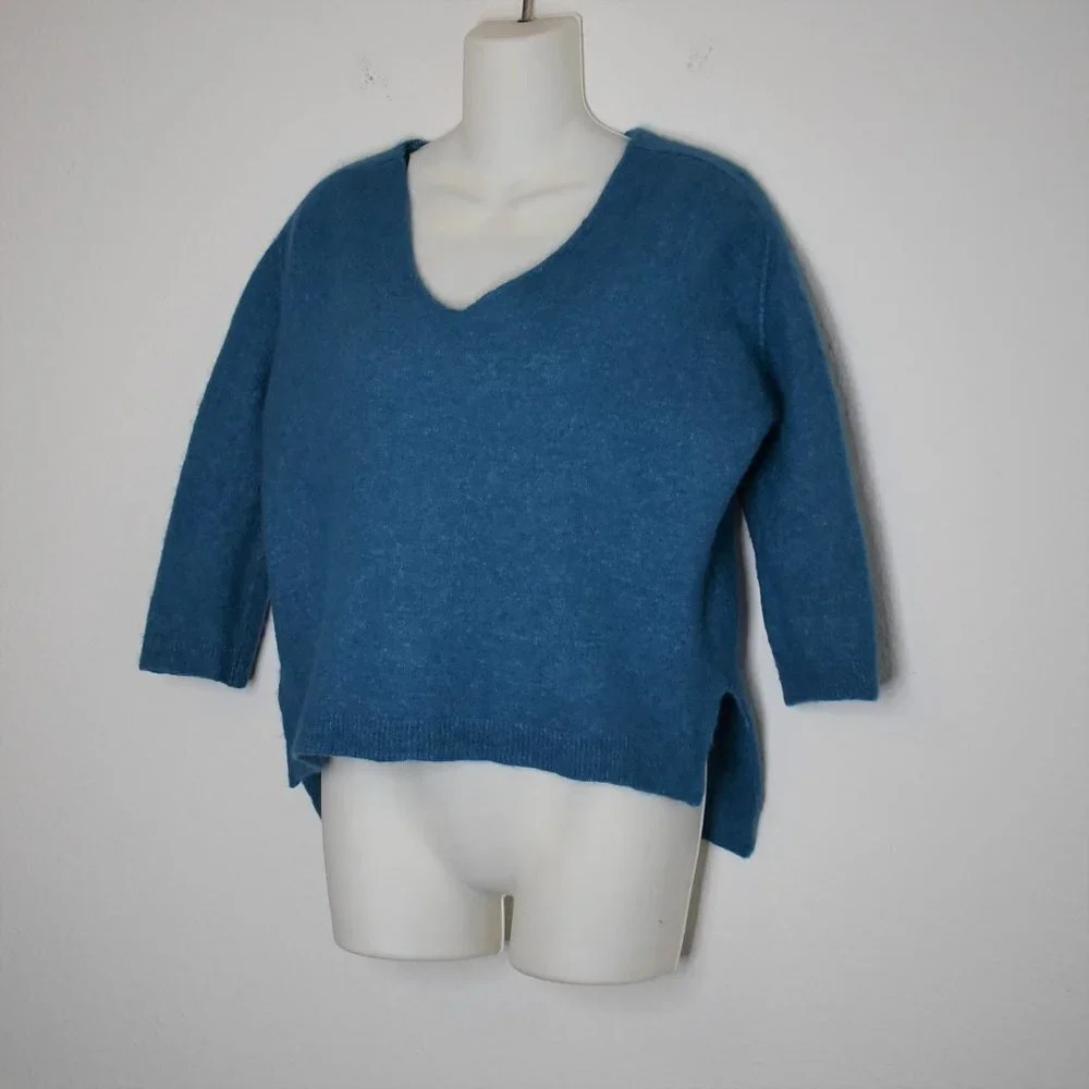 Massimo Dutti Sweater Sz S Crop Boxy Alpaca Wool Blend Crop 3/4 Sleeve Boho